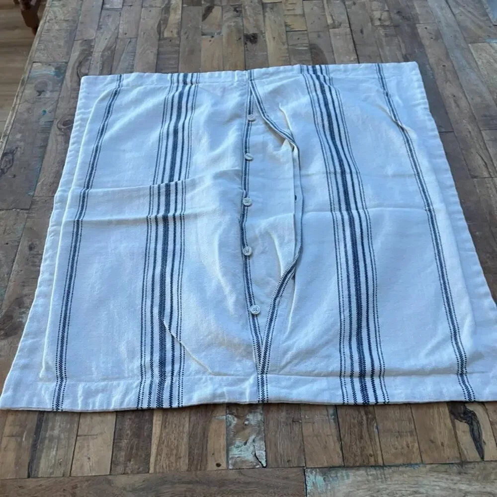 Chaps Euro Pillow Case Pillow Sham 100% Cotton Blue White Stripes